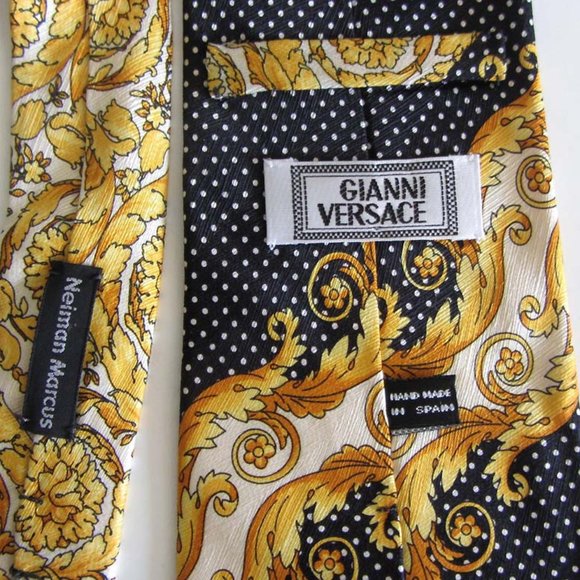 VERSACE Baroque Polka Dot neck tie Spain 100% silk - Picture 6 of 6